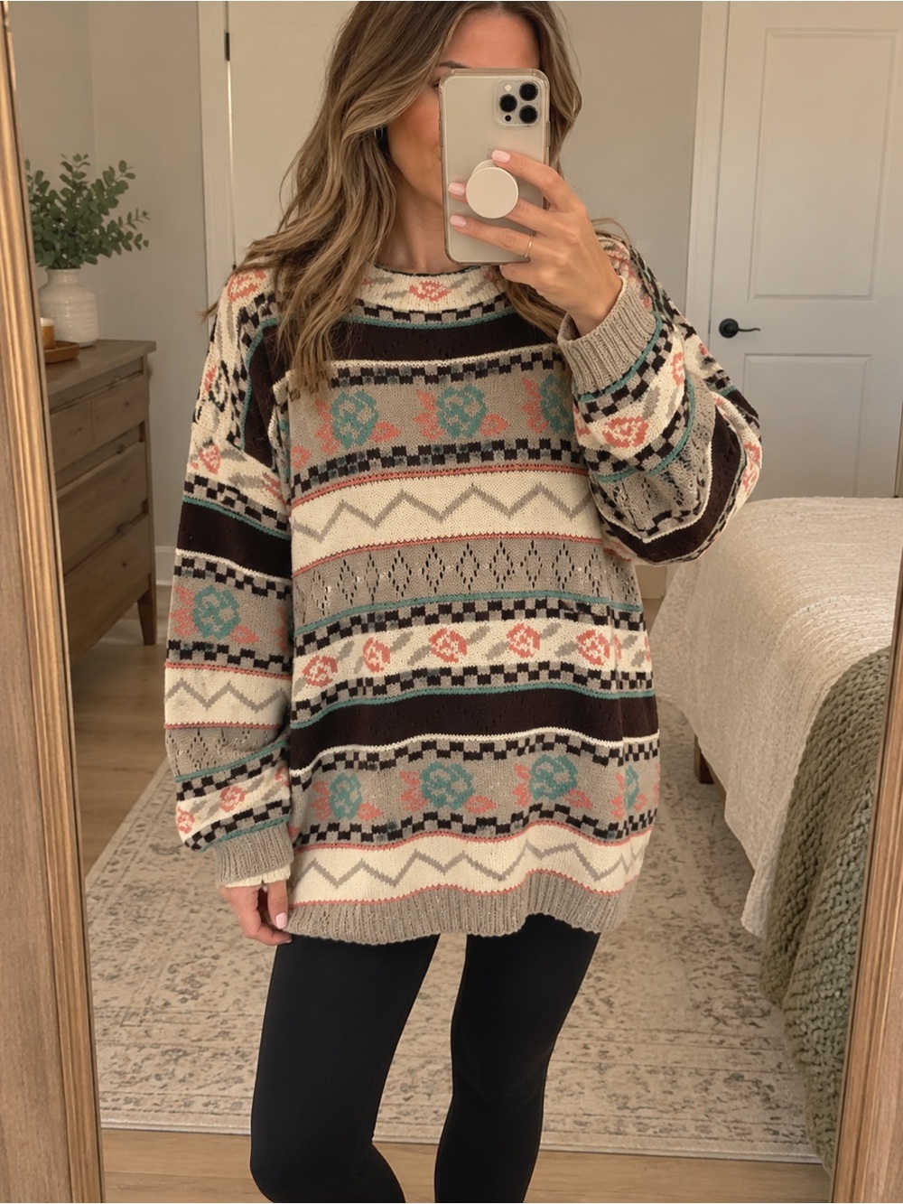 Vintage Forelli 80s 90s Oversized Floral Geometric Grandpa Sweater